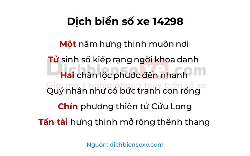 Dịch thơ biển số 14298