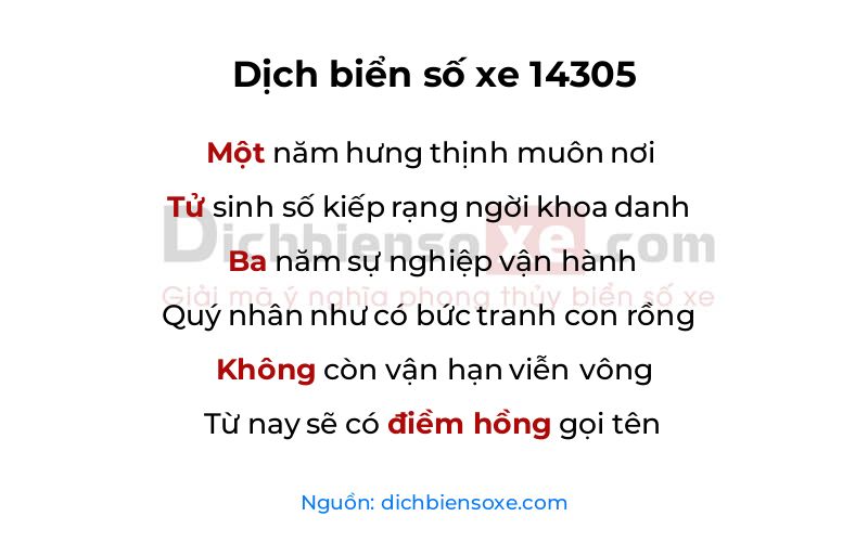 Dịch thơ biển số 14305