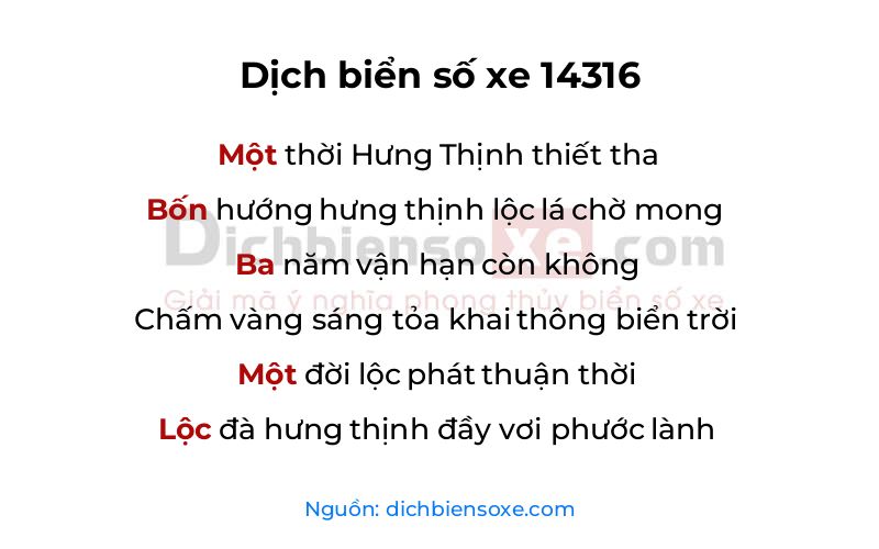 Dịch thơ biển số 14316
