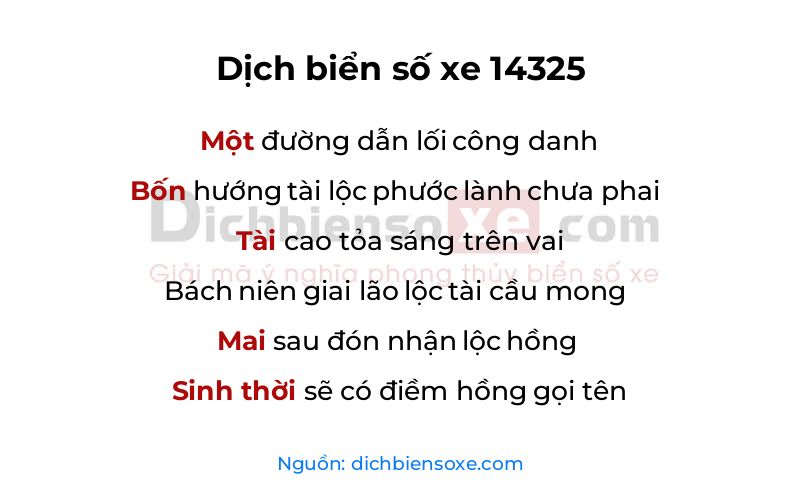 Dịch thơ biển số 14325