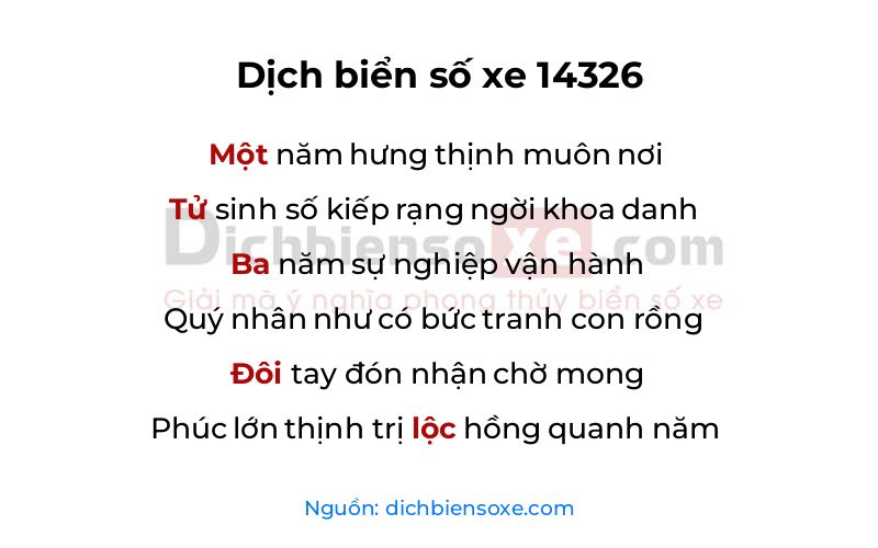 Dịch thơ biển số 14326