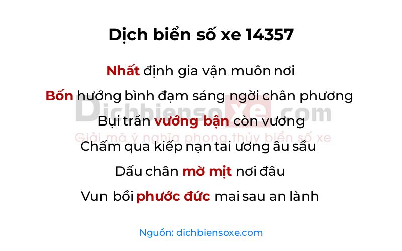 Dịch thơ biển số 14357