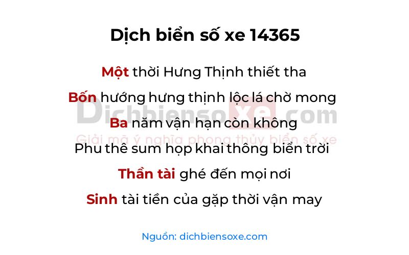 Dịch thơ biển số 14365