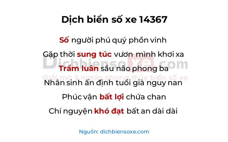 Dịch thơ biển số 14367