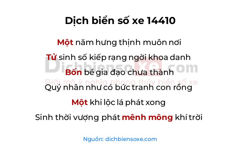 Dịch thơ biển số 14410