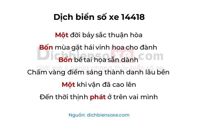 Dịch thơ biển số 14418