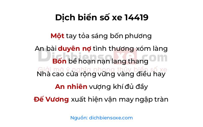 Dịch thơ biển số 14419