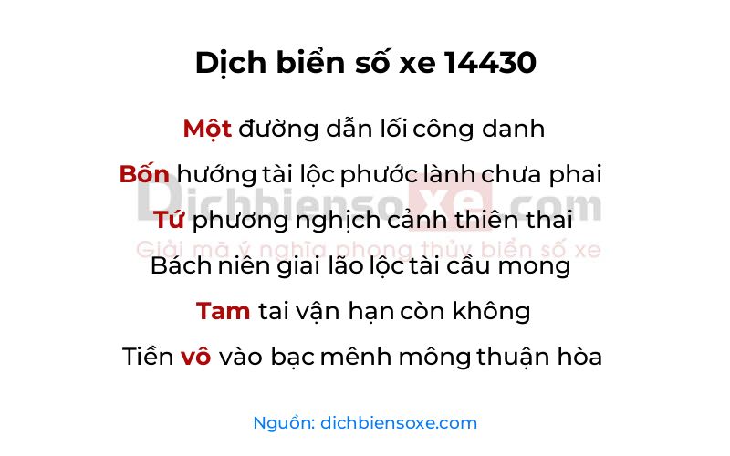 Dịch thơ biển số 14430