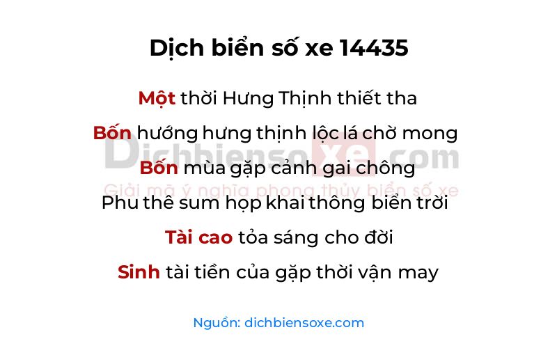 Dịch thơ biển số 14435
