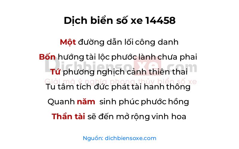 Dịch thơ biển số 14458