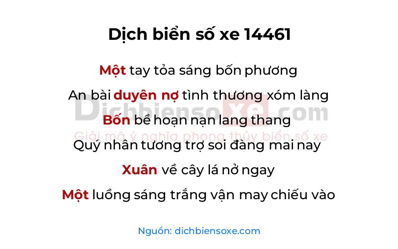 Dịch thơ biển số 14461