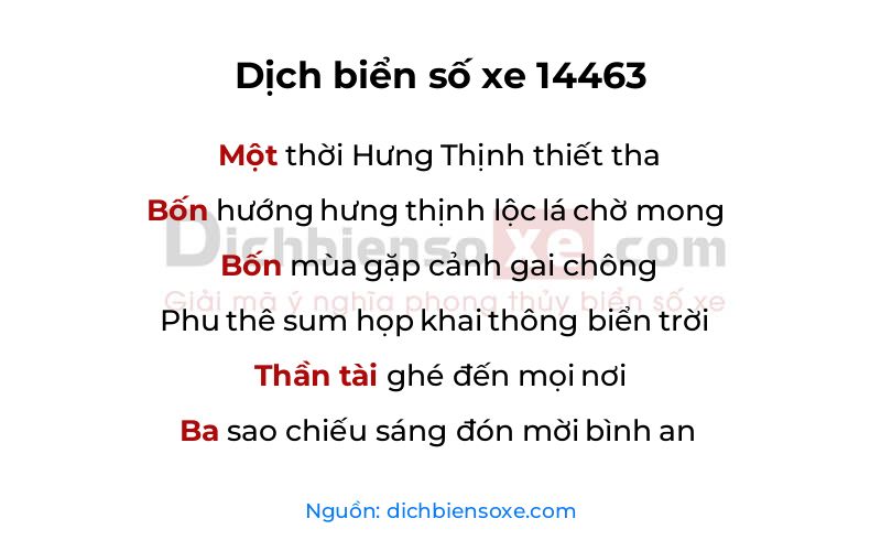 Dịch thơ biển số 14463