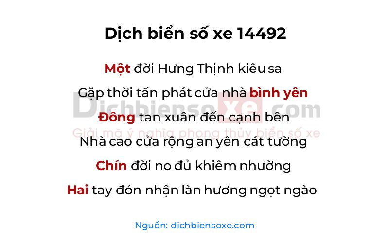 Dịch thơ biển số 14492