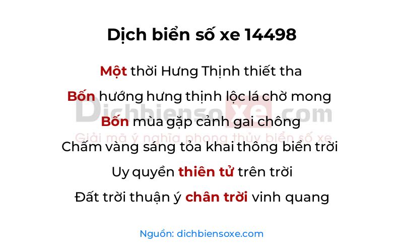 Dịch thơ biển số 14498