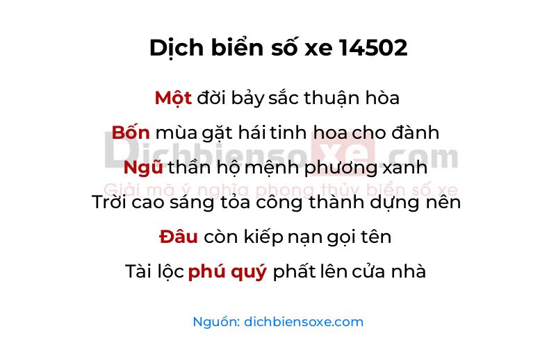 Dịch thơ biển số 14502