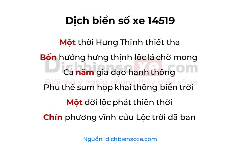 Dịch thơ biển số 14519