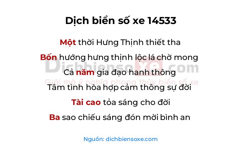 Dịch thơ biển số 14533