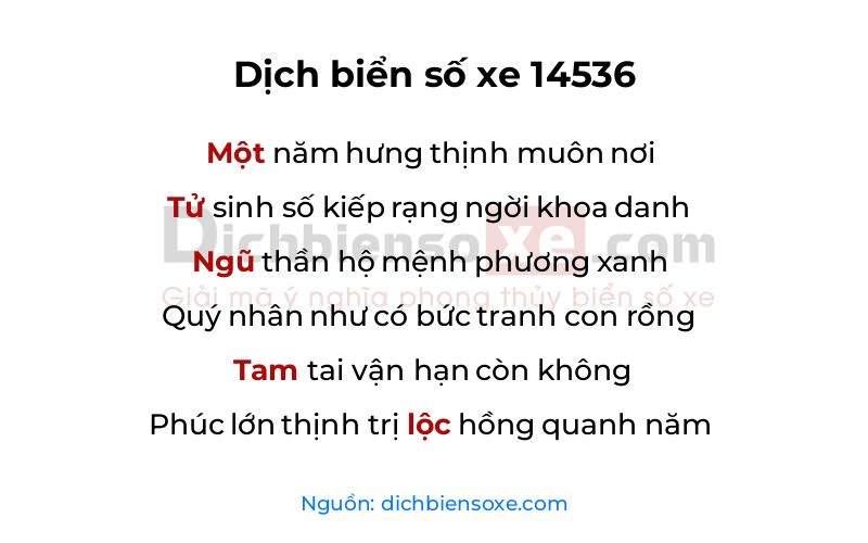 Dịch thơ biển số 14536