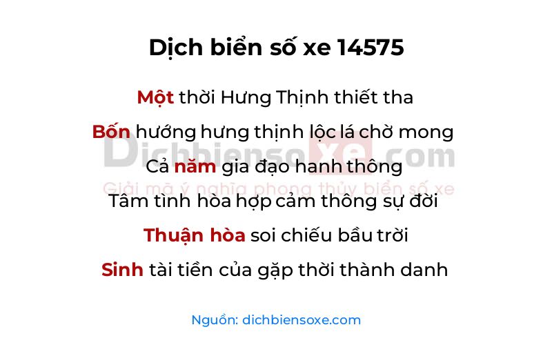 Dịch thơ biển số 14575