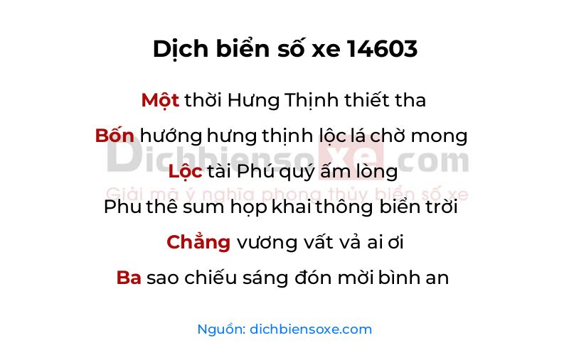 Dịch thơ biển số 14603