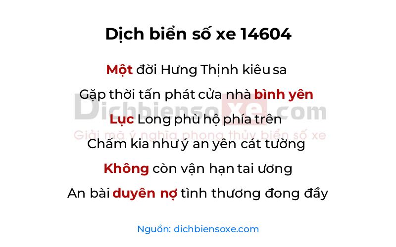 Dịch thơ biển số 14604