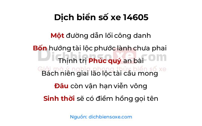 Dịch thơ biển số 14605