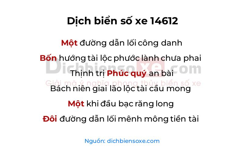 Dịch thơ biển số 14612