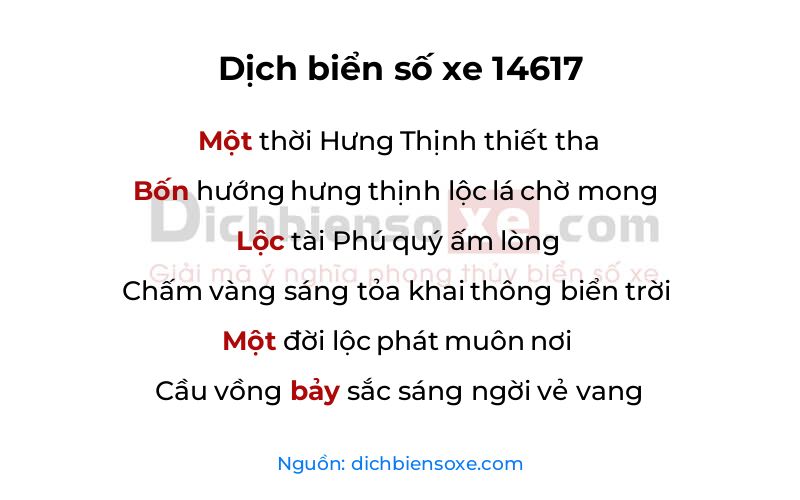 Dịch thơ biển số 14617