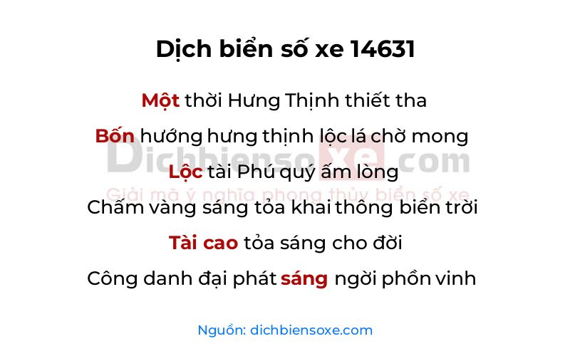 Dịch thơ biển số 14631