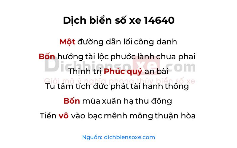 Dịch thơ biển số 14640