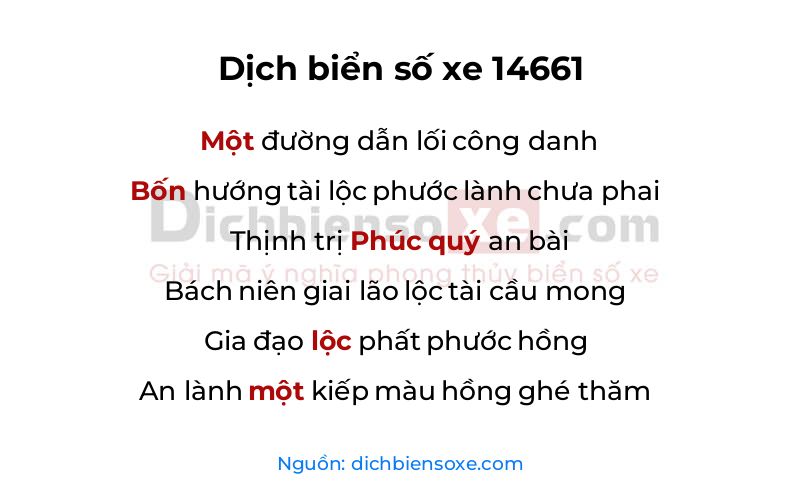 Dịch thơ biển số 14661