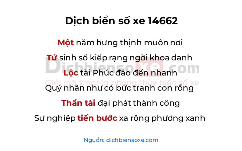 Dịch thơ biển số 14662