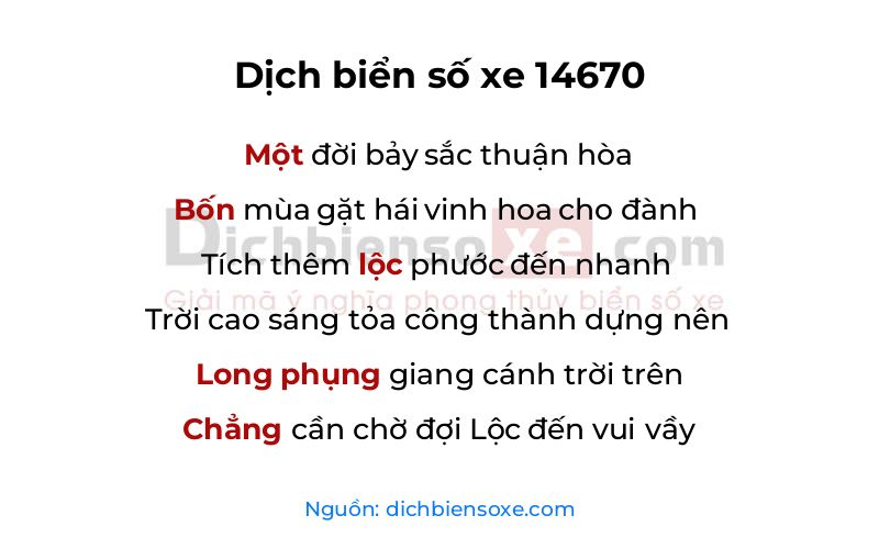 Dịch thơ biển số 14670