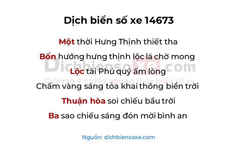 Dịch thơ biển số 14673