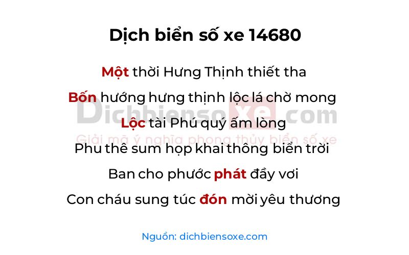 Dịch thơ biển số 14680