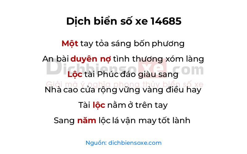 Dịch thơ biển số 14685
