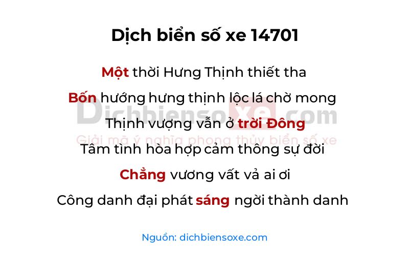 Dịch thơ biển số 14701
