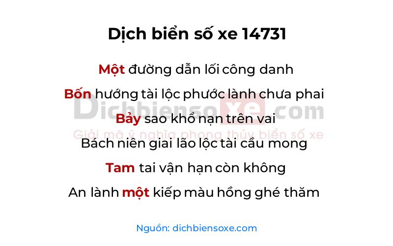 Dịch thơ biển số 14731