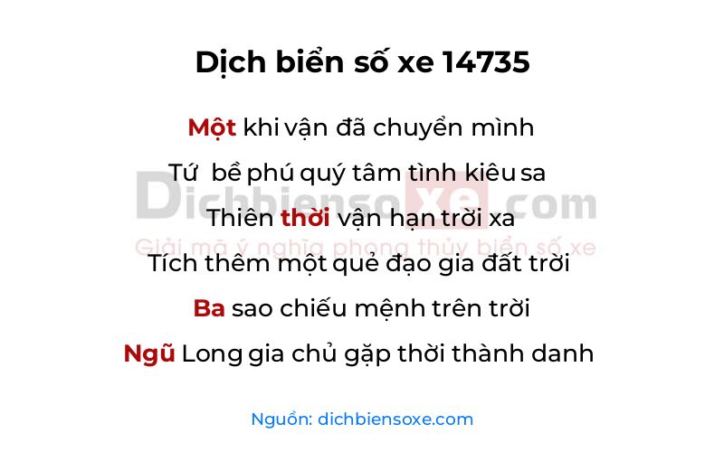 Dịch thơ biển số 14735
