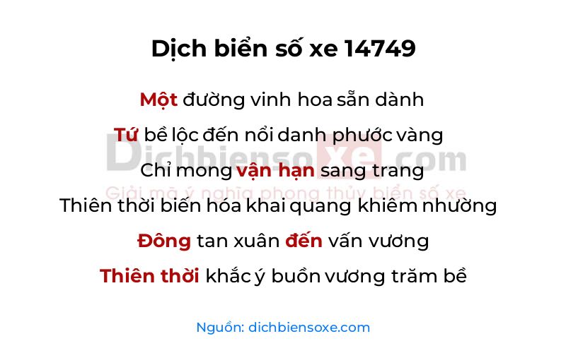 Dịch thơ biển số 14749