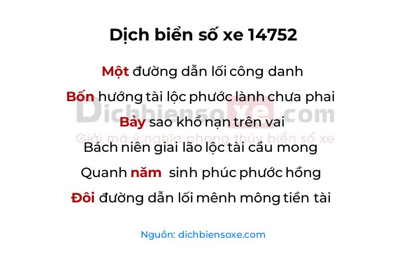 Dịch thơ biển số 14752