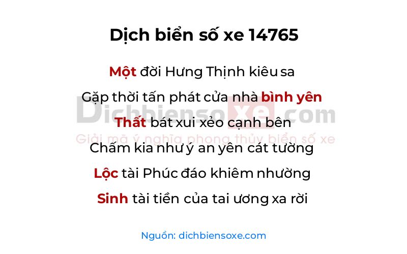 Dịch thơ biển số 14765