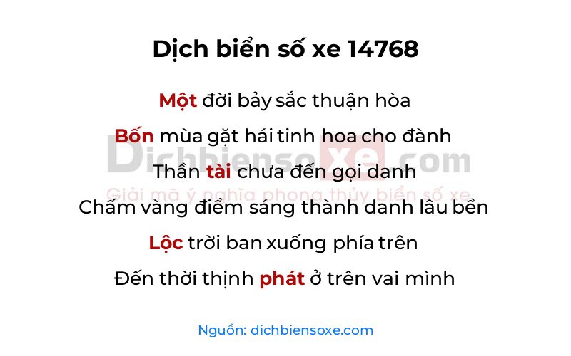 Dịch thơ biển số 14768