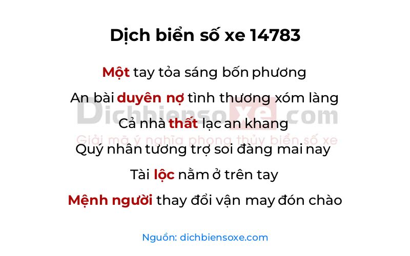 Dịch thơ biển số 14783