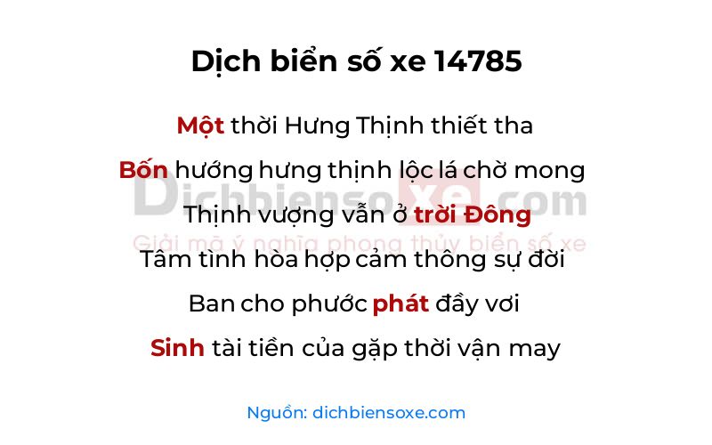 Dịch thơ biển số 14785