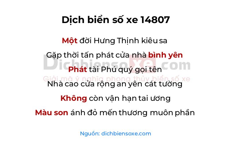 Dịch thơ biển số 14807