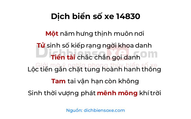 Dịch thơ biển số 14830