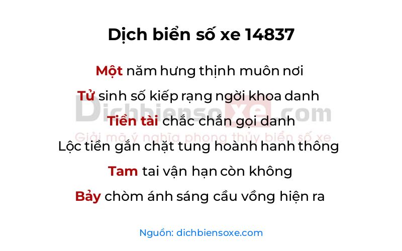 Dịch thơ biển số 14837