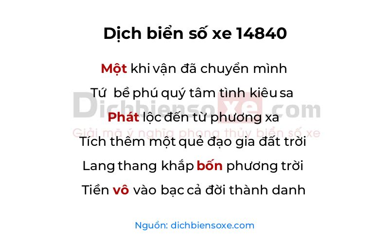 Dịch thơ biển số 14840