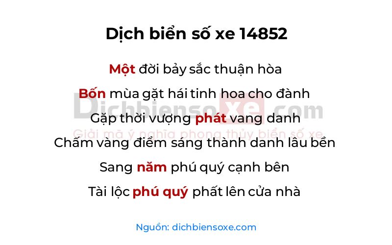 Dịch thơ biển số 14852